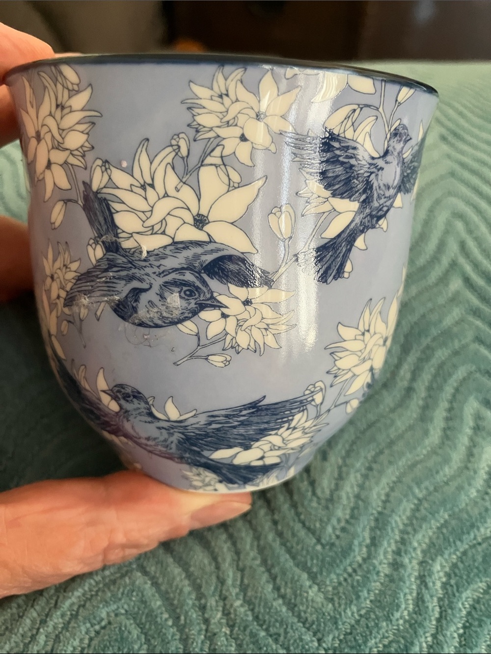 Blue Floral Bird Ceramic Cup